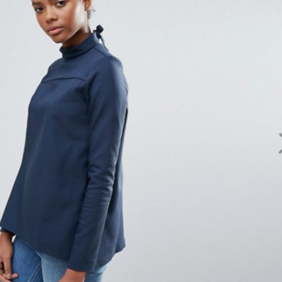 VILA High Neck Clean Blouse Navy Size Small - Picture 2 of 10